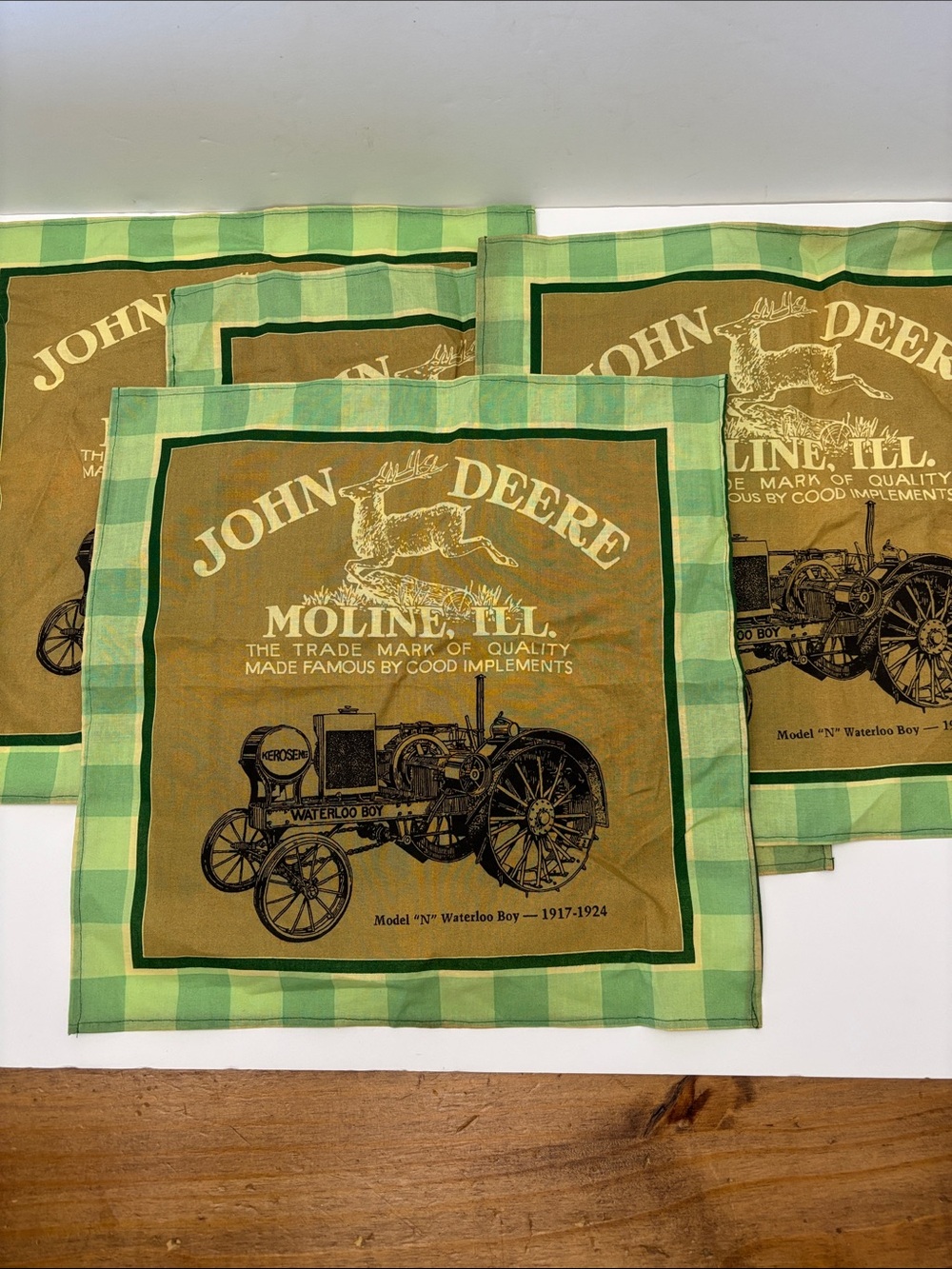 RARE 4 John Deere Green and Tan Tractor Graphic Bandana Handkerchief Set